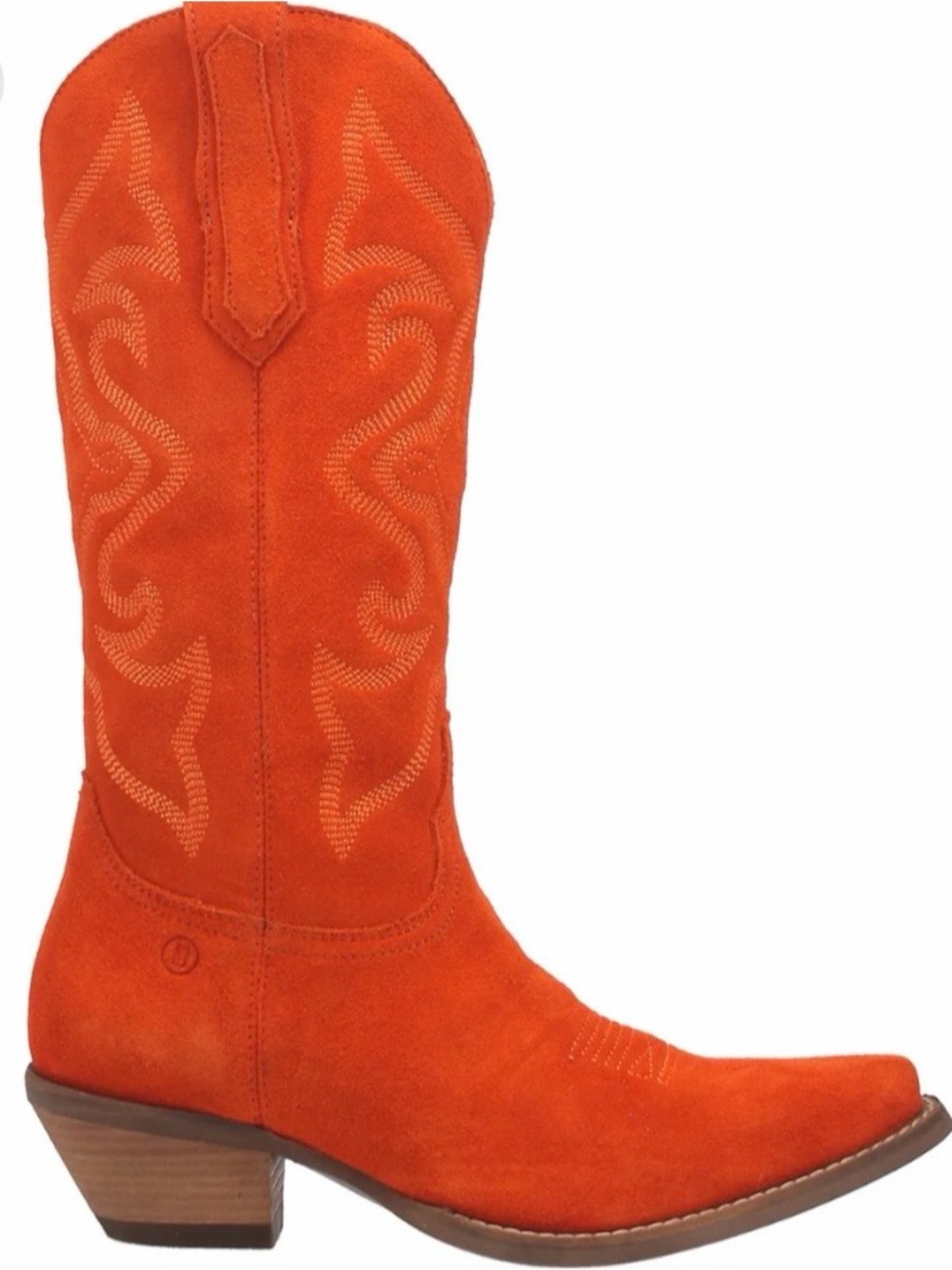 dingo Orange Suede Western Heeled Boot statement boho cowgirl